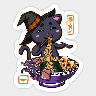 Halloween Kawaii chibi Ramen Magical Witch Black cat monster design Sticker